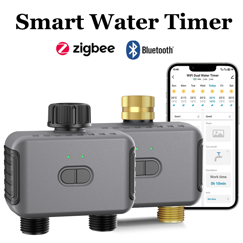 Tuya Smart - Tuyaสมาร์ทจับเวลาน้ําZigbee/BTอัตโนมัติชลประทานController 2 Outlet Sprinklerรดน้ําระบบสนับสนุนAlexa Google