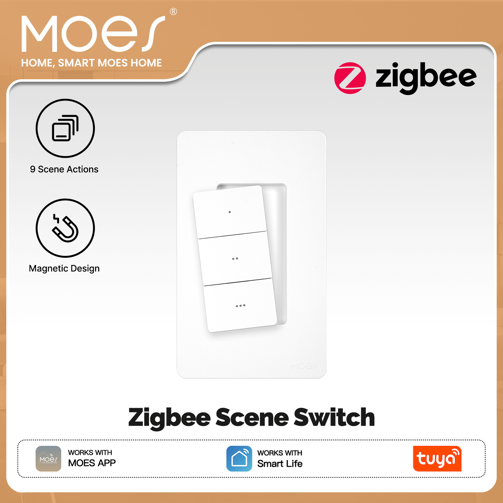 Smart Relay Tuya - สวิตช์ฉุกเฉินอัจฉริยะไร้สาย MOES Tuya Zigbee แบบ 3
