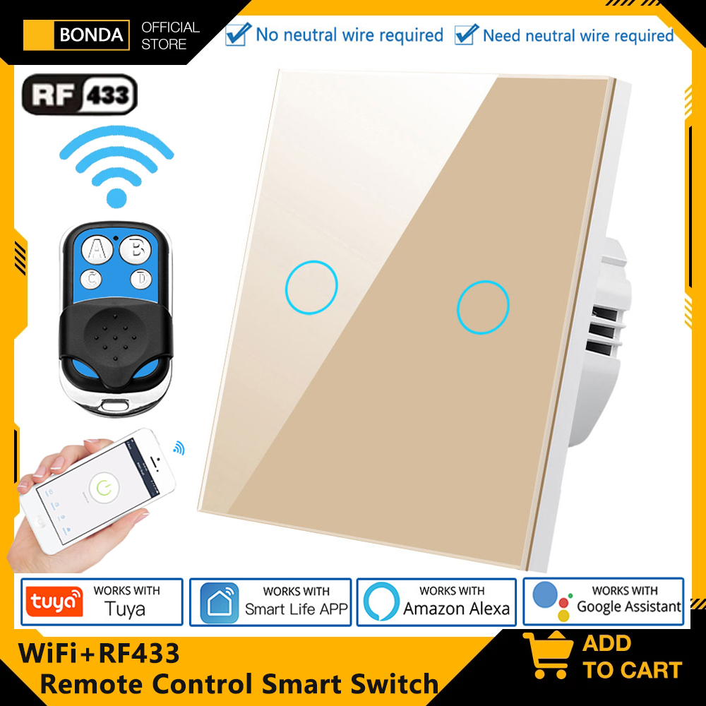 Smart Relay Tuya - Tuya EU WiFi + RF433 สมาร์ทรีโมทคอนโทรลสวิทช์ไม่จําเป็นต้องใช้สายไฟ